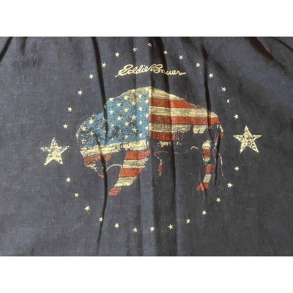Eddie Bauer Blue Linen Cotton Buffalo USA FLAG Stars Patriot Sz Large     AG151 - Picture 1 of 9
